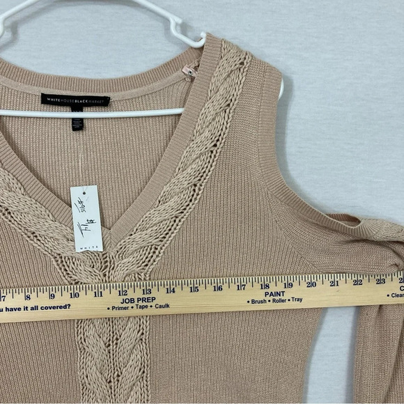 New White House Black Market Tan/Beige Cold Shoulder Soft Stretch Sweater XLP - Picture 6 of 9